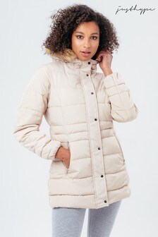 Hype. Beige Mid Length Padded Coat With Fur (T43614) | ₪ 373