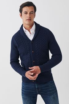 Navy Blue Cable Shawl Cardigan (T43676) | CA$84