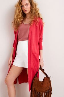 Coral Pink Longline Cardigan (T43737) | AED82