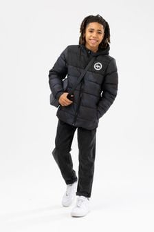 Черная дутая куртка с камуфляжным принтом Hype. (T43861) | €39