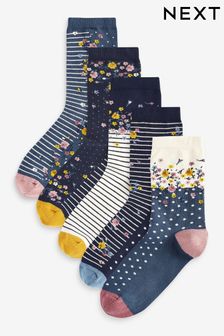 Blue Floral Pattern Ankle Socks 5 Pack (T43863) | ₪ 39