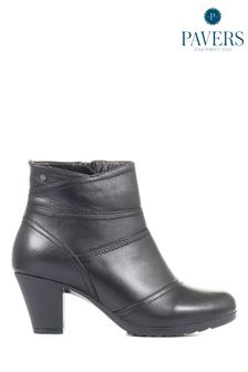 黑色 - Pavers女裝褶皺皮製短靴 (T43981) | NT$2,330