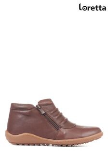 Loretta Ladies Brown Dual Zip Leather Ankle Boots (T44316) | ₪ 233