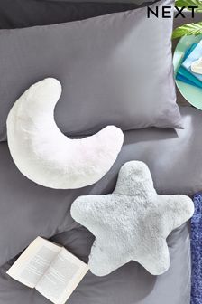 Grey/White Super Soft Moon And Star Faux Fur Cushion Set (T44332) | 12 BD