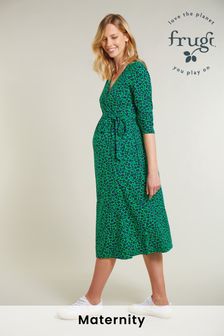 Vestido premamá y de lactancia verde con estampado de leopardo de tejido orgánico de Frugi (T44368) | 73 €