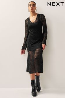 Трикотажное кружевное платье макси (T44510) | €30