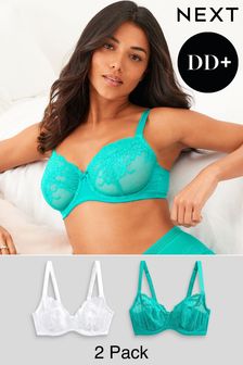 Green/White DD+ Non Pad Balcony Lace Bras 2 Pack (T44517) | R500