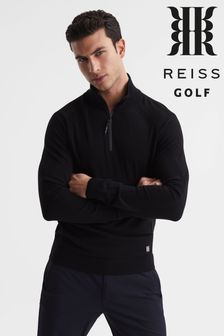 Reiss Black Affleck Golf Stretch Merino Zip Neck Jumper (T44674) | €186