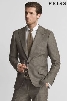 Reiss Brown Dome Single Breasted Puppytooth Blazer (T44808) | €645