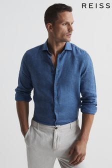 Reiss Cornflower Blue Ruban Linen Button-Through Shirt (T44930) | LEI 809