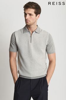 Reiss Soft Grey Clifford Texturedzip Neck Polo T-Shirt (T44982) | 132 €