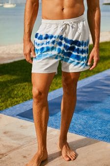 White/Blue Tie Dye Wave Printed Swim Shorts (T45093) | €10