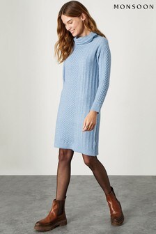 Monsoon Blue Cable Knit Cowl Neck Dress (T45351) | €47.50