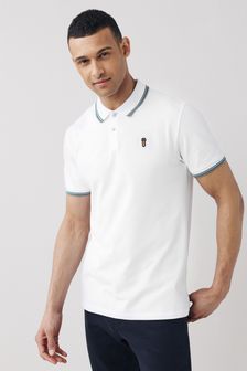 White/Green Tipped Regular Fit Pique Polo Shirt (T45549) | SGD 28