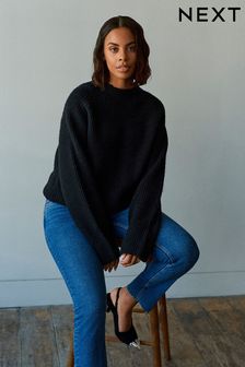 Črna - Rebrast odrezan pulover z dolgimi rokavi (T45641) | €18