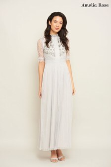 Amelia Rose Grey Embellished Midaxi Dress (T45681) | ₪ 675