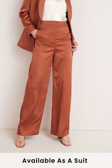 Miedziany brązowy - Satynowe spodnie z prosta nogawką (T46005) | 82 zł