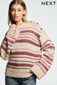 Pasiasty sweter z guziczkami na ramionach (T46103) | 100 zł