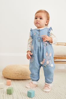 Blue Denim Bunny Appliqué Baby Dungarees With Matching Bodysuit (0mths-2yrs) (T46188) | €28 - €30
