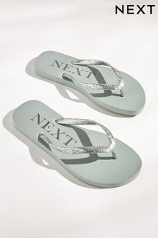 Silver Embellished Toe Post Beach Flip Flops (T46264) | ₪ 41