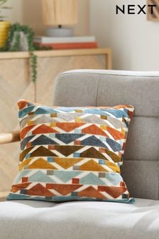 Orange Geometric Cut Velvet Square Cushion (T46452) | €39