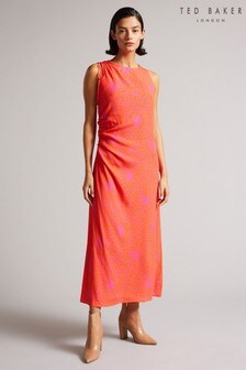 Ted Baker Deep-Pink Luissaa Ruched Side Detail Midi Dress (T46662) | ₪ 908