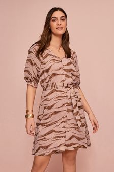 Blush Pink Zebra Print Mini V-Neck Dress (T46736) | 66 €
