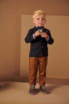Bleu marine - Ensemble blazer à carreaux, chemise, pantalon et nœud papillon style classique (3 mois - 9 ans) (T46757) | €49 - €57