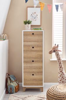 White/Wood Effect Parker Kids Tall Chest of Drawers (T47200) | €305