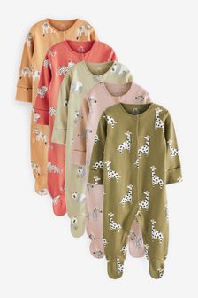 Safari Animals Print 5 Pack Baby Sleepsuits (0-2yrs) (T47295) | $48 - $51