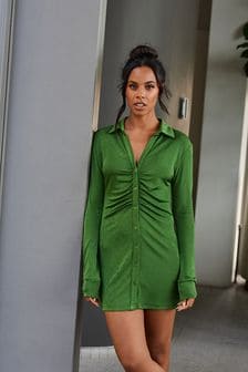 Rochelle Green Long Sleeve Ruched Mini Dress (T47335) | €18