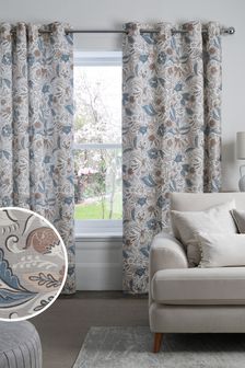 Blue Heritage Floral Eyelet Curtains (T47349) | €44 - €89