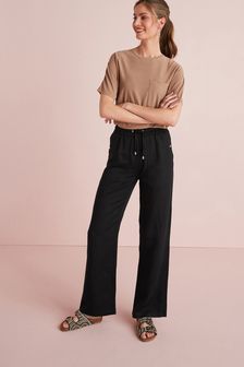 Negro - Pantalones de lino con pernera ancha (T47411) | 30 €