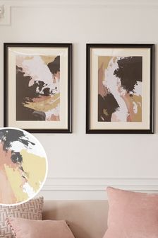 Set of 2 Black/Gold Abstract Framed Print Wall Art (T47584) | €78