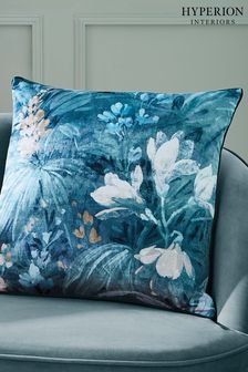 Hyperion Teal Blue Anthea Floral Velour Digital Print Large Cushion (T47740) | ₪ 93