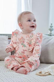 Pink Floral Brushed Back Baby Romper with Frills (T47853) | €18.50 - €21.50