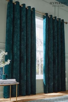 Hyperion Teal Blue Selene Luxury Chenille Weighted Eyelet Curtains (T47948) | ₪ 373 - ₪ 838