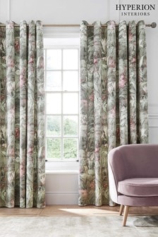 Hyperion Green Anthea Floral Velour Digital Print Weighted Eyelet Curtains (T47949) | 92 € - 199 €