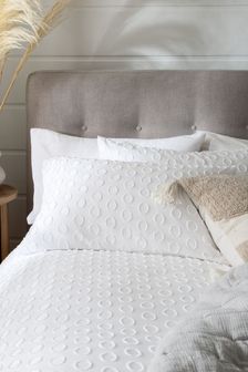 White Super Soft Textured Duvert Cover Clipped and Pillowcase Set (T48129) | $37 - $82