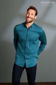 Teal Blue Regular Fit Single Cuff Signature Trimmed Shirt (T48285) | 48 €