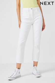 Biały - Przycięte jeansy o dopasowanym kroju (T48488) | 148 zł