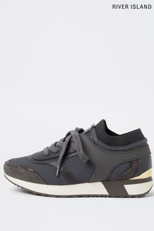 River Island Grey Lace Up Rubberised Trainers (T48498) | €55