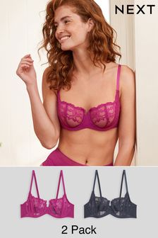 Fuchsia Pink/Grey Non Pad Balcony Non Pad Wired Balcony Bras 2 Pack (T48706) | AED89