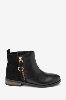 Black Leather Suede Mix Standard Fit (F) Water Repellent Formal Boots (T48723) | €26 - €30