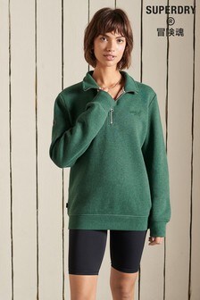 Superdry Green Loose Fit Vintage Logo Embroidered Zip Henley Top (T48926) | $82