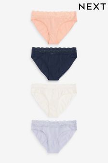 Blau - Slips aus Baumwollmischung mit Spitzenbesatz im 4er-Pack (T48988) | 20 €