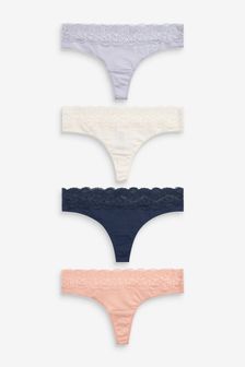 Blue Thong Lace Trim Cotton Blend Knickers 4 Pack (T48989) | 18 €