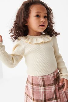 Kueza Baby & Toddler Girls Button-Down Frill Neck Cream Beige Knitwear Cardigan 100% Cotton 