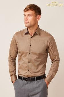 Brown Slim Fit Single Cuff Signature Trimmed Shirt (T49351) | €25