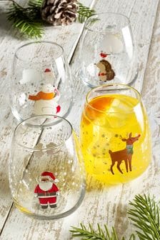 Set of 4 Santa and Friends Festive Tumbler Glasses (T49452) | CA$38